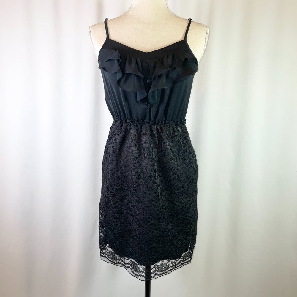 Xhilaration Black Ruffle and Lace Dress Sleeveless Mini Lined Lightweight Size S